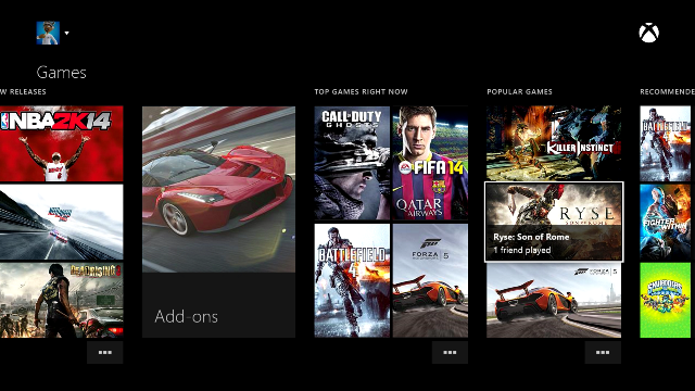 Xbox One Dashboard Games